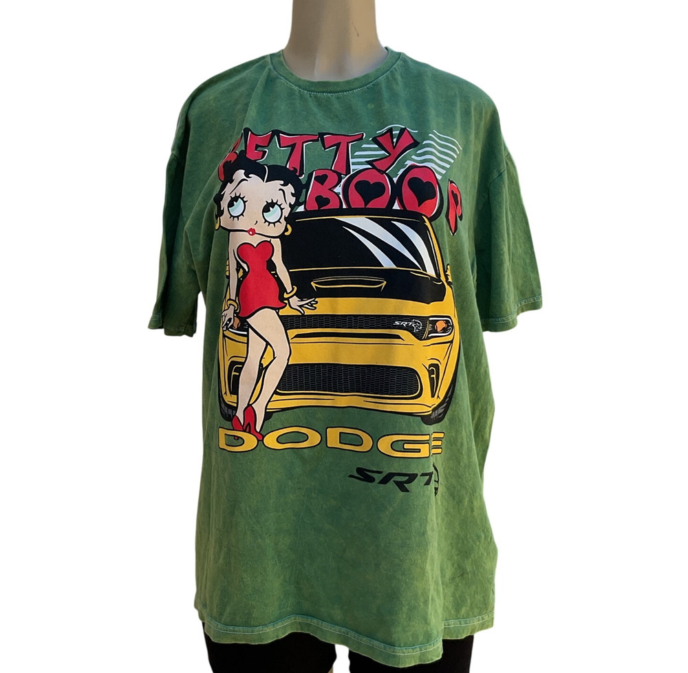 Vintage Betty Boop Dodge SRT Graphic T Shirt Women L Green Cotton Mexico Y2k